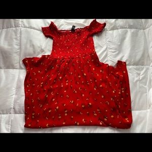 red floral maxi dress with a slit